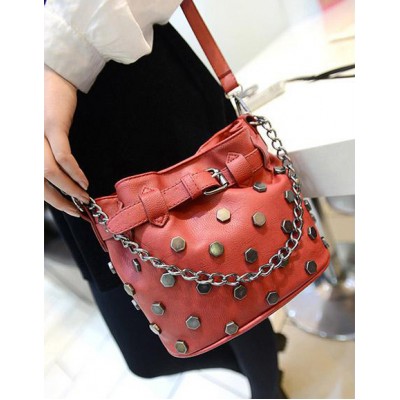 Punk Style Women's Crossbody Bag With Rivets and Chain Design Red/Black